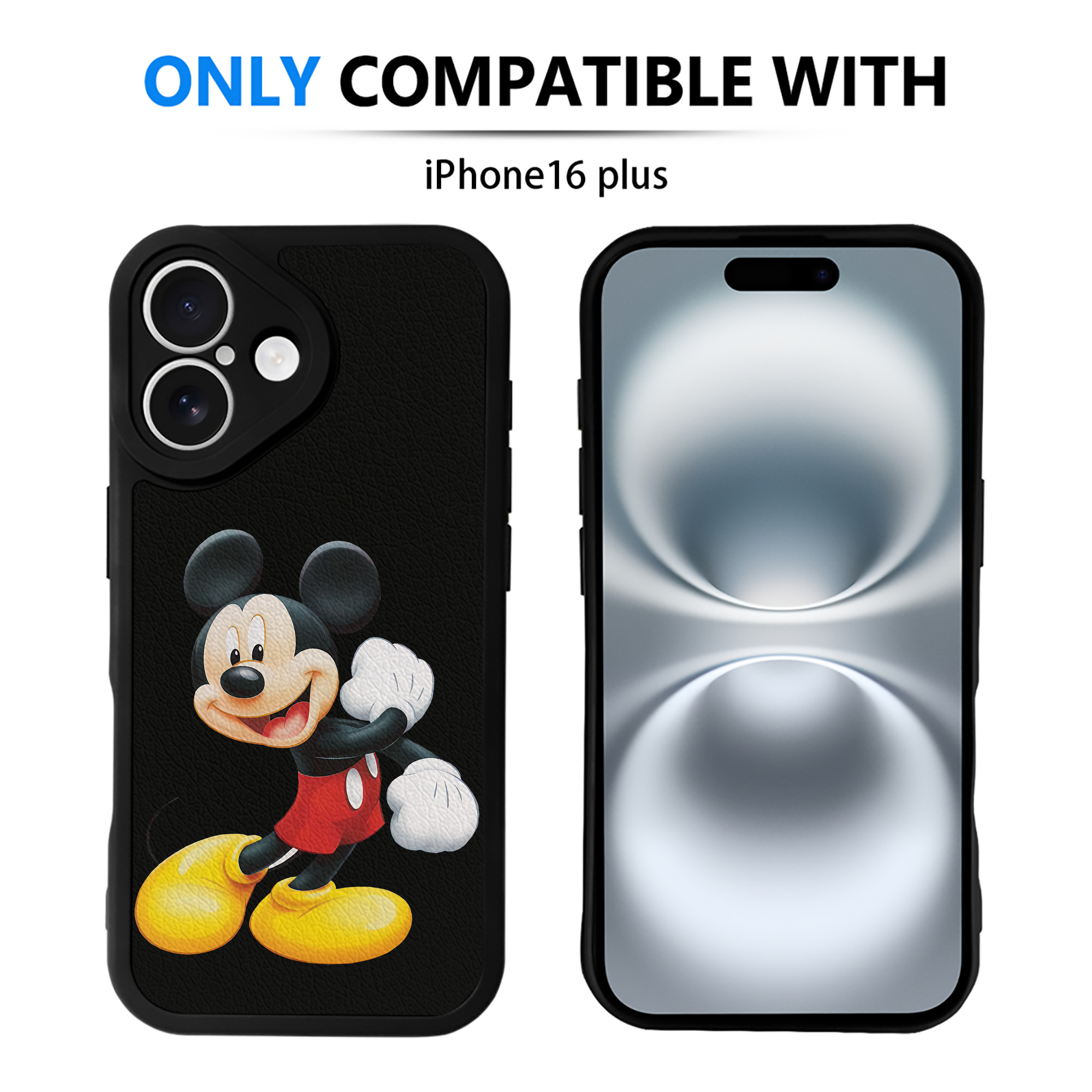 （画像用） ミッキーマウス Mickey Mouse 【iPhone 16シリーズ対応】シリコンスマホケース（レザー調） 材質：シリコン
